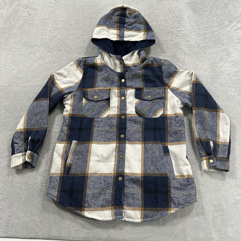Zeagoo Womens L Button Jacket Winter Warm Plaid Hooded Teddy Bear West Blue